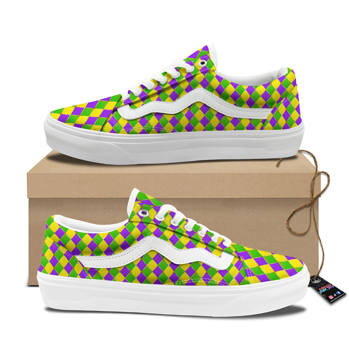 Harlequin Mardi Gras Print Pattern Skate Shoes-grizzshop