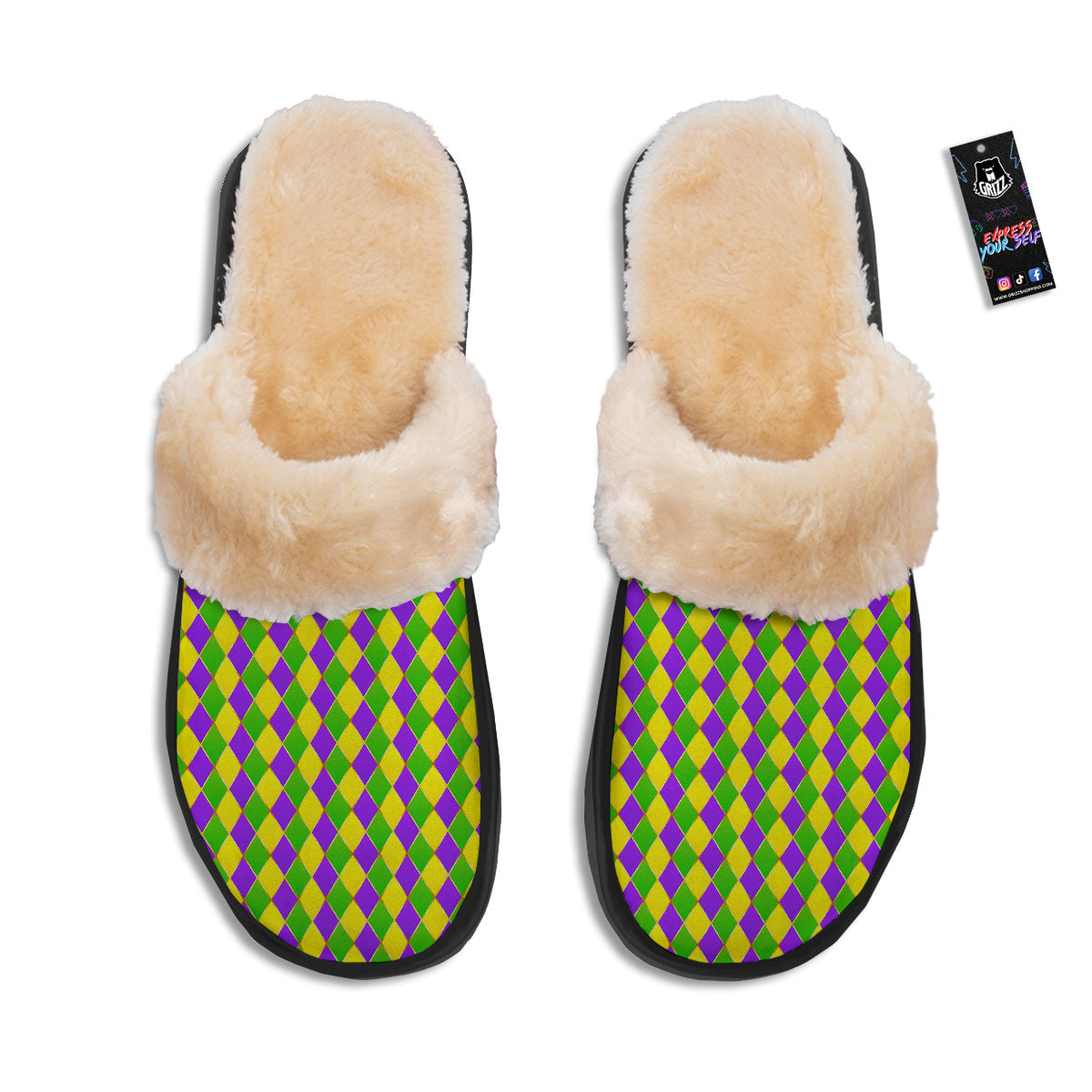 Harlequin Mardi Gras Print Pattern Slippers-grizzshop