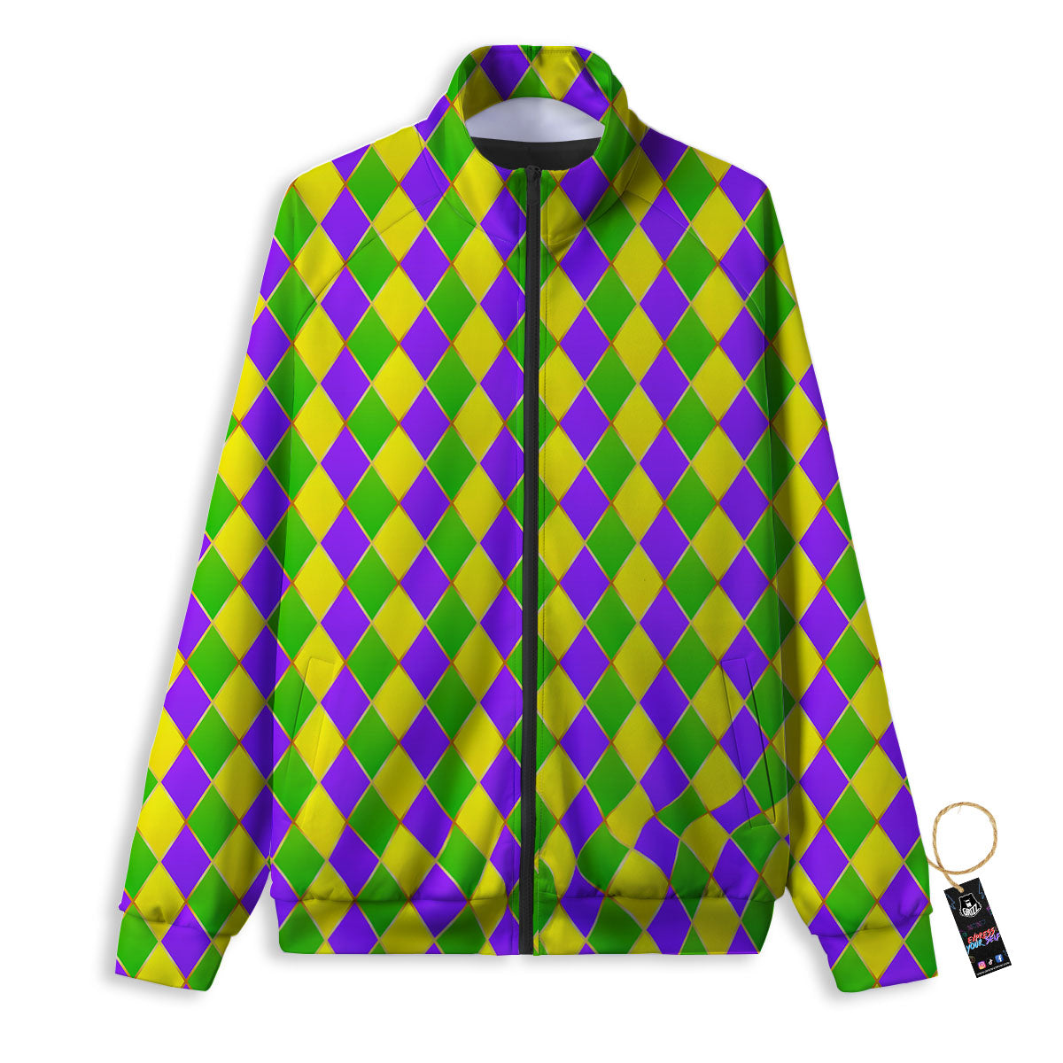 Harlequin Mardi Gras Print Pattern Track Jacket-grizzshop