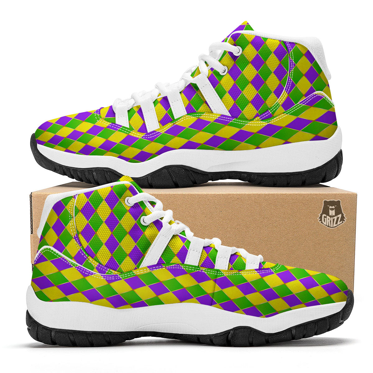 Harlequin Mardi Gras Print Pattern White Bball Shoes-grizzshop