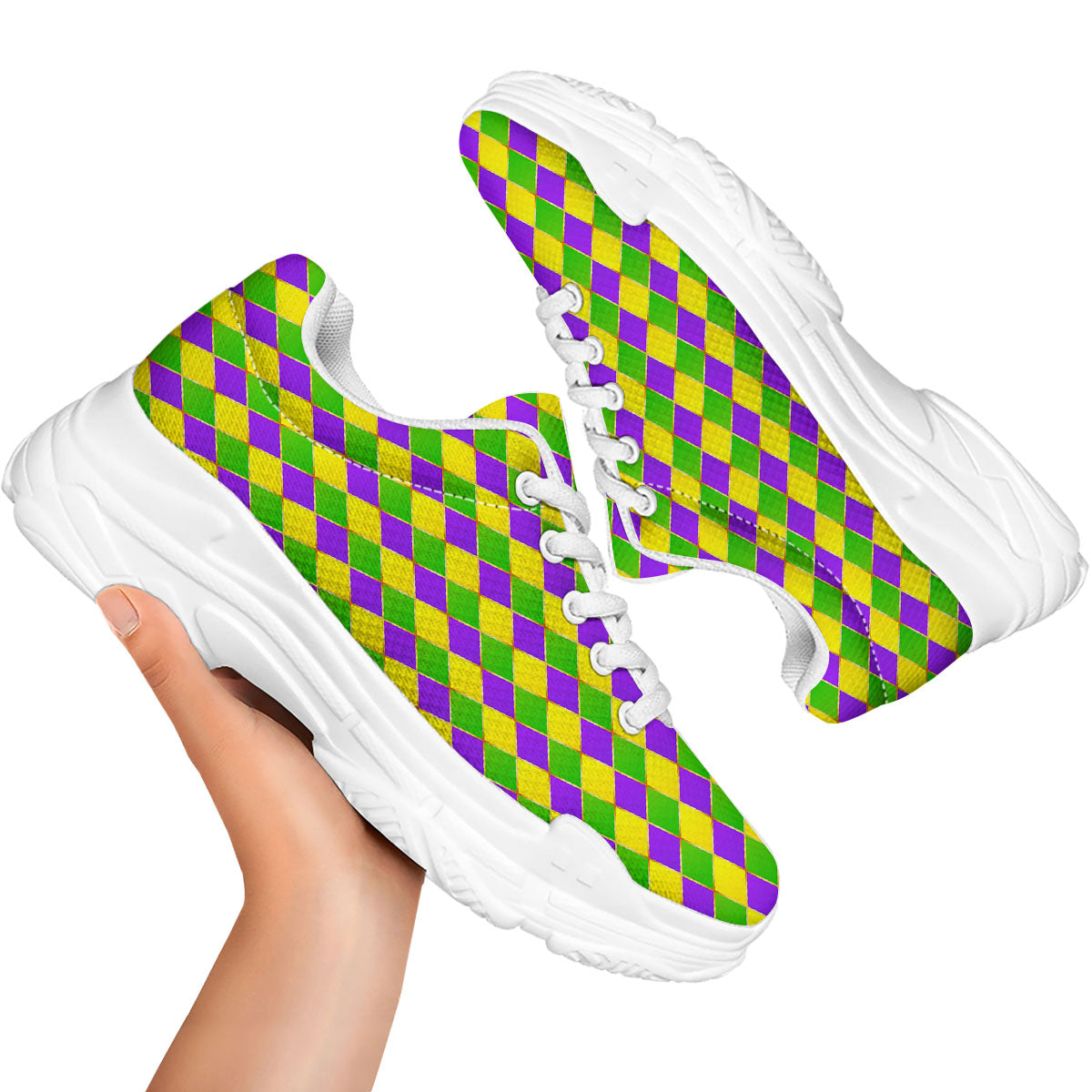 Harlequin Mardi Gras Print Pattern White Chunky Shoes-grizzshop