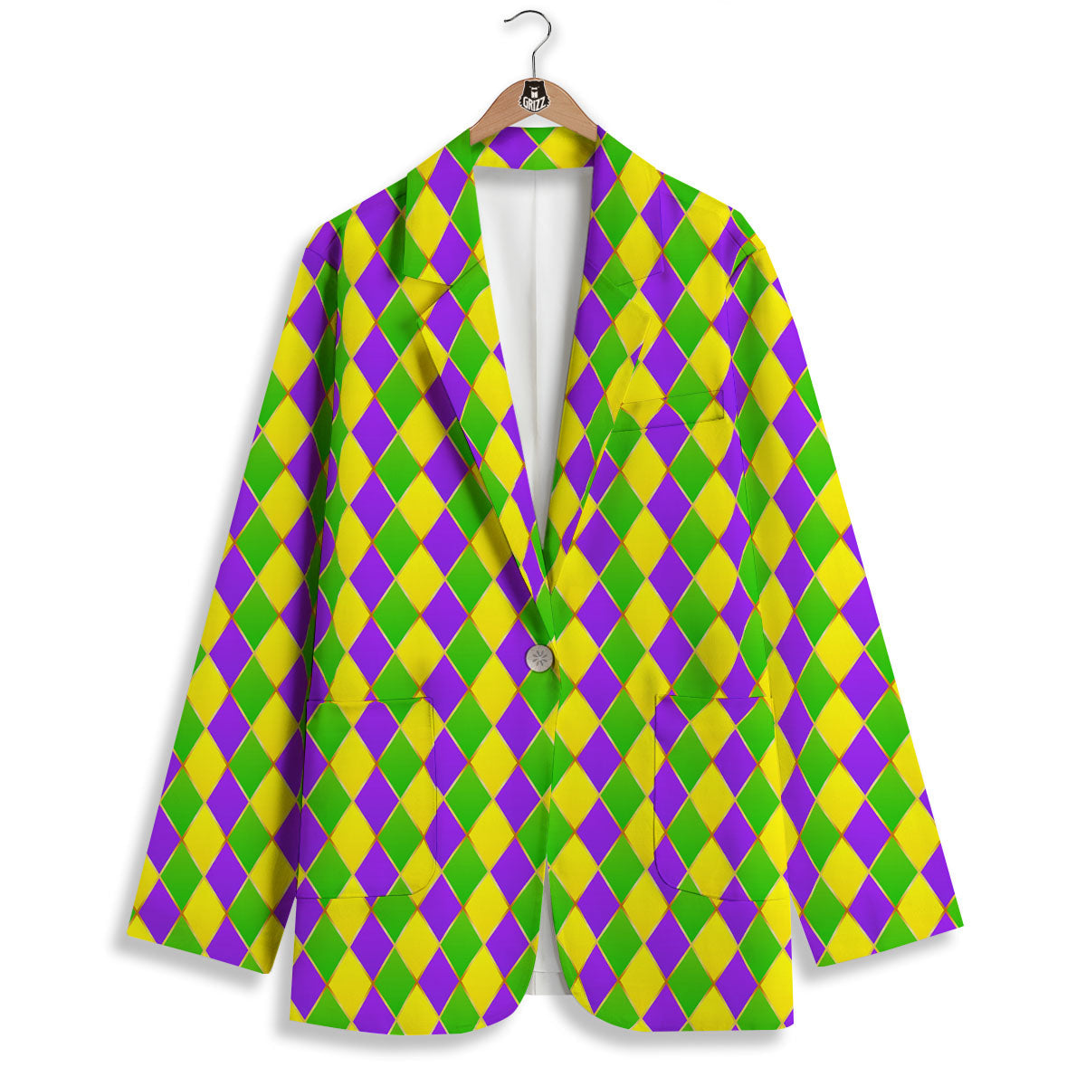 Harlequin Mardi Gras Print Pattern Women's Blazer-grizzshop