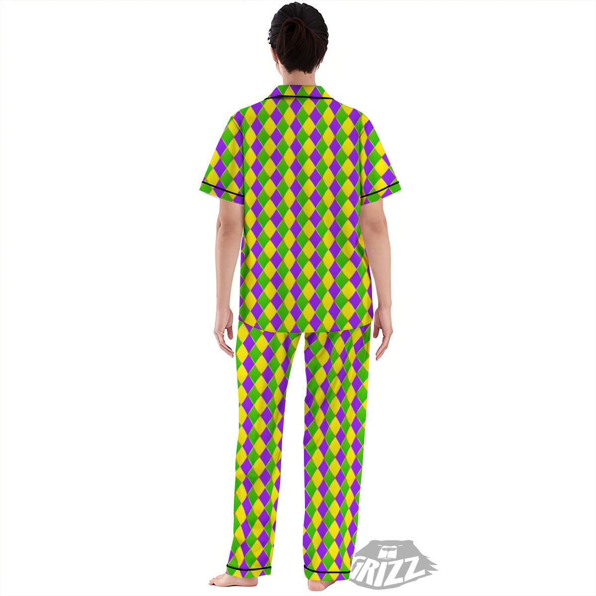 Harlequin Mardi Gras Print Pattern Women's Pajamas Set-grizzshop