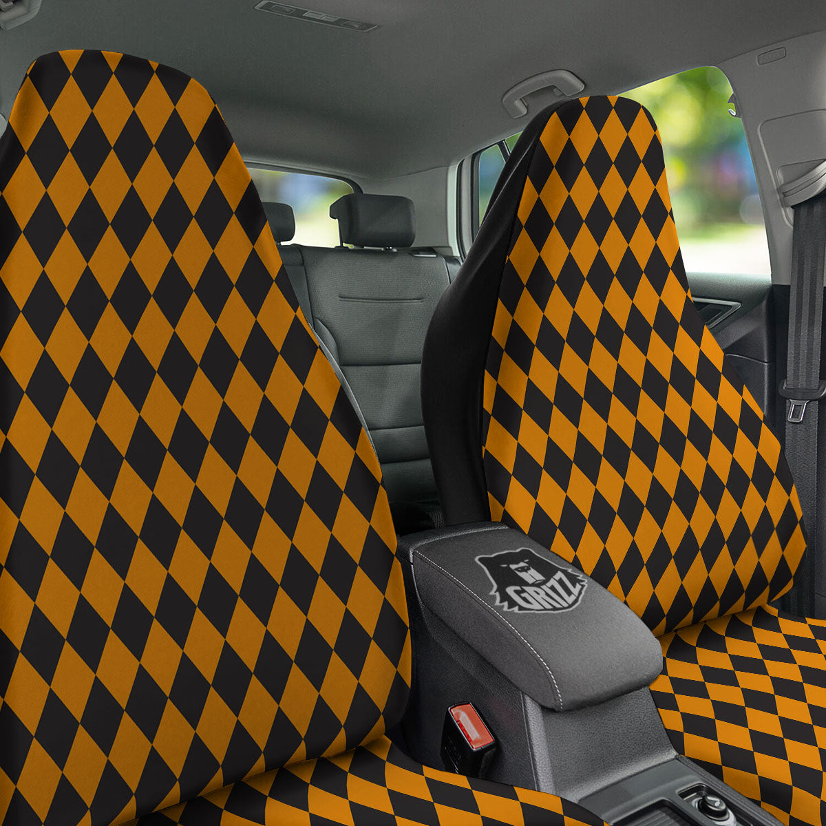 Harlequin Orange And Black Print Car Seat Covers-grizzshop