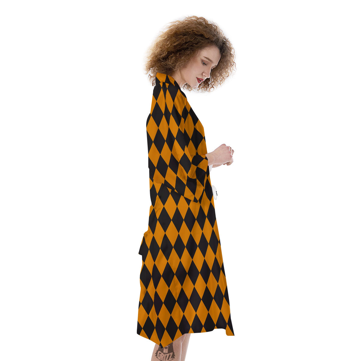 Harlequin Orange And Black Print Kimono-grizzshop