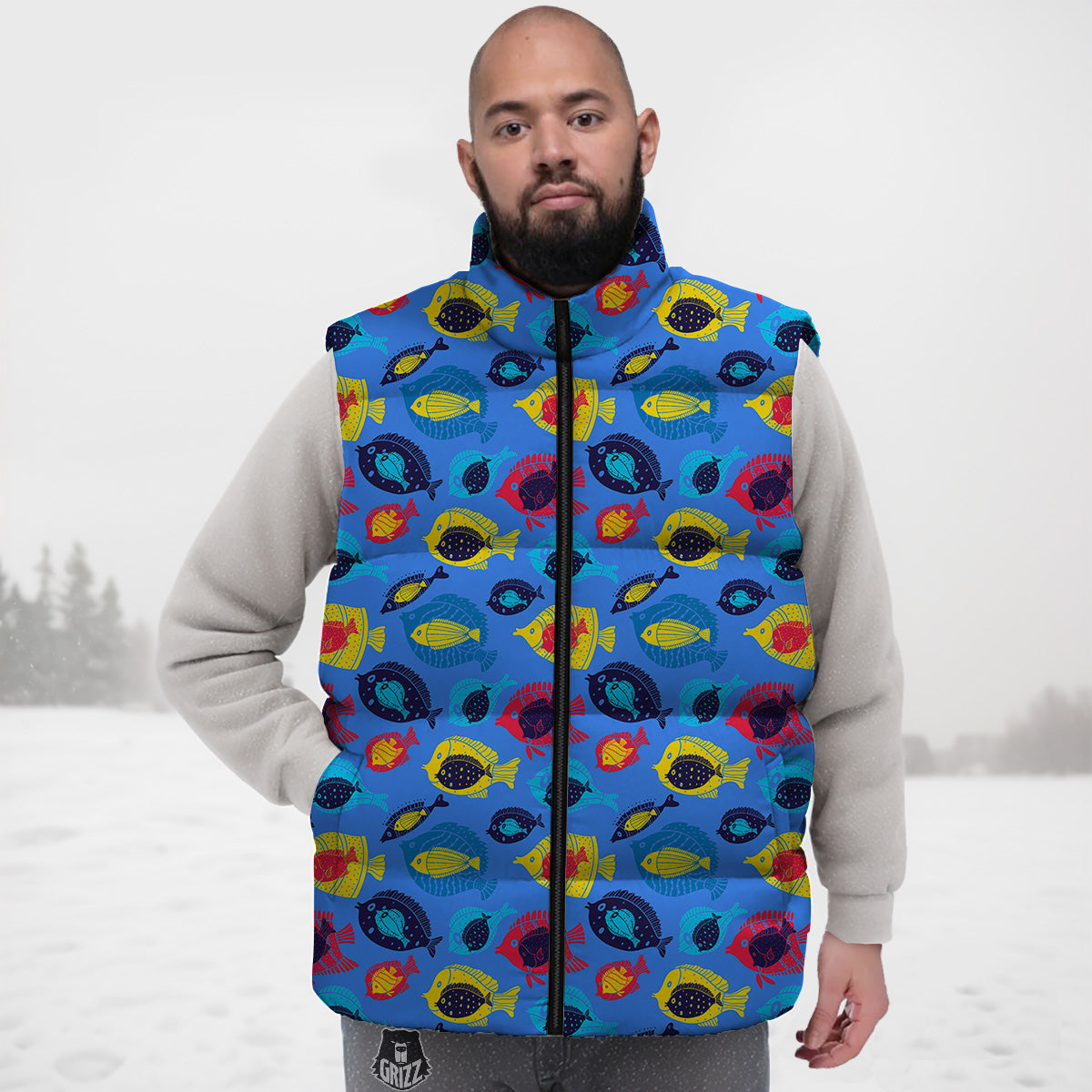 Harlequin Pattern Print Down Vest-grizzshop