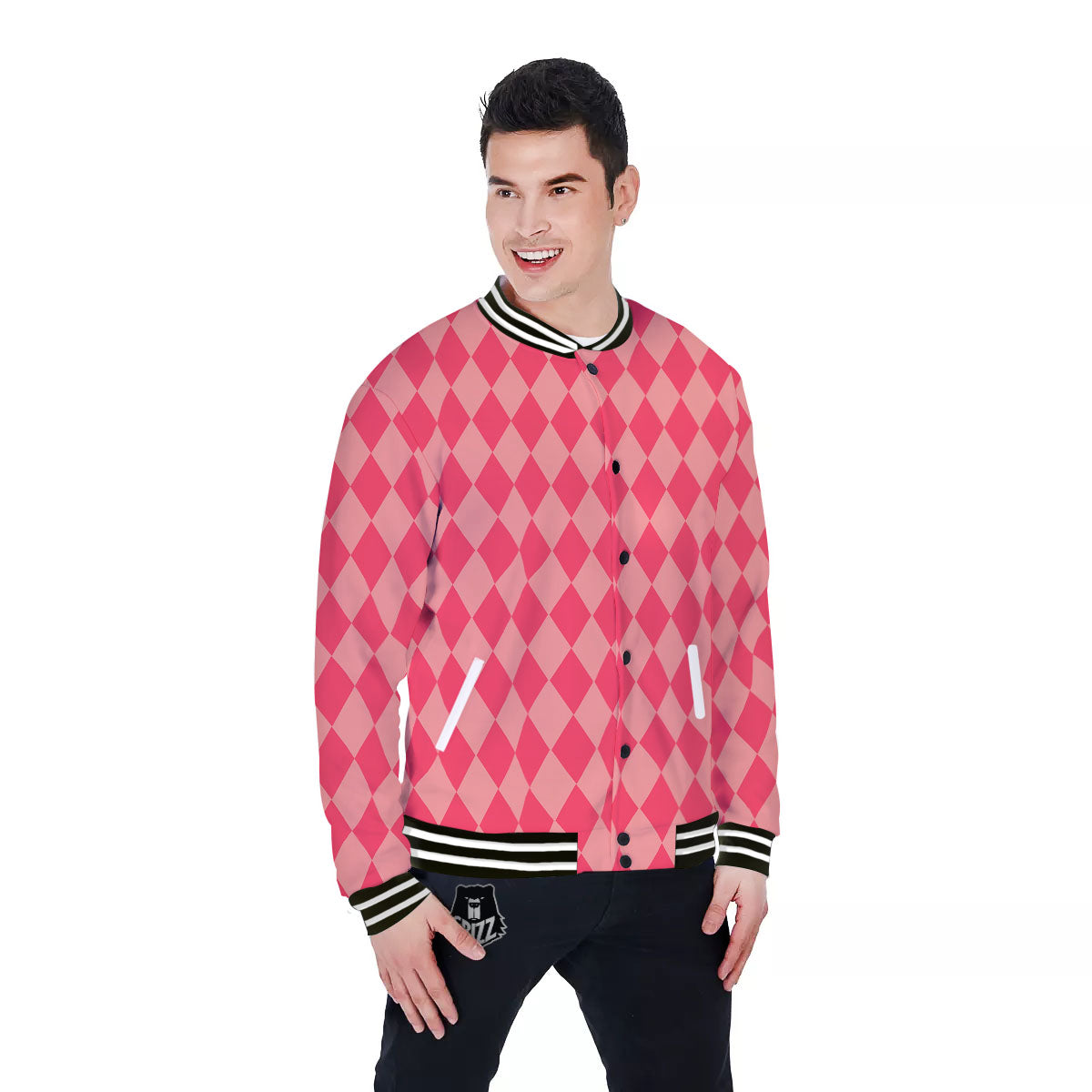 Harlequin Pink Print Pattern Baseball Jacket-grizzshop