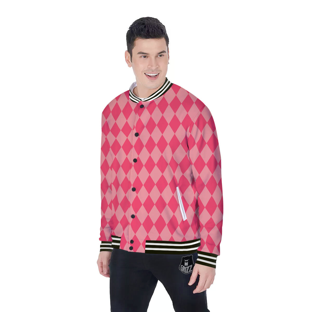 Harlequin Pink Print Pattern Baseball Jacket-grizzshop