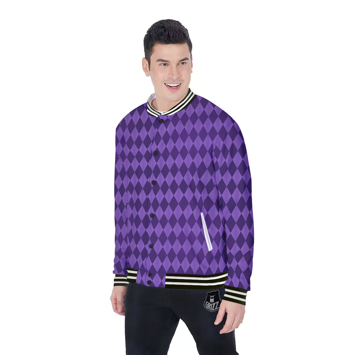 Harlequin Purple Print Pattern Baseball Jacket-grizzshop