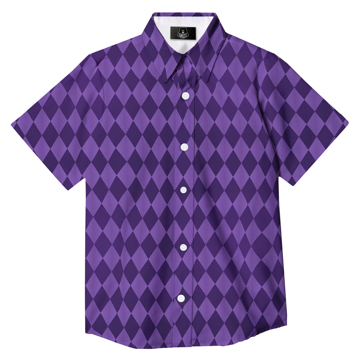 Harlequin Purple Print Pattern Button Up Shirt-grizzshop
