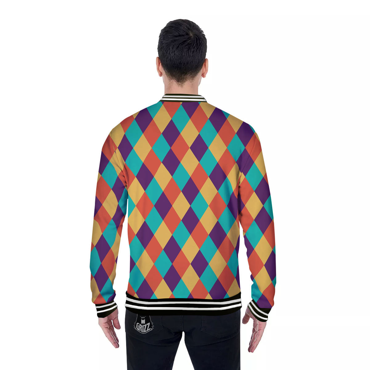 Harlequin Retro Print Pattern Baseball Jacket-grizzshop