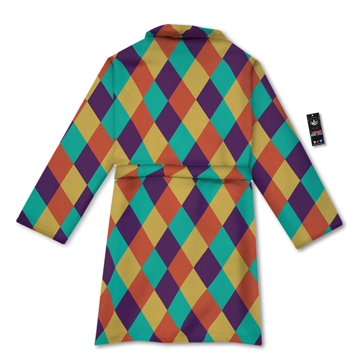 Harlequin Retro Print Pattern Bathrobe-grizzshop