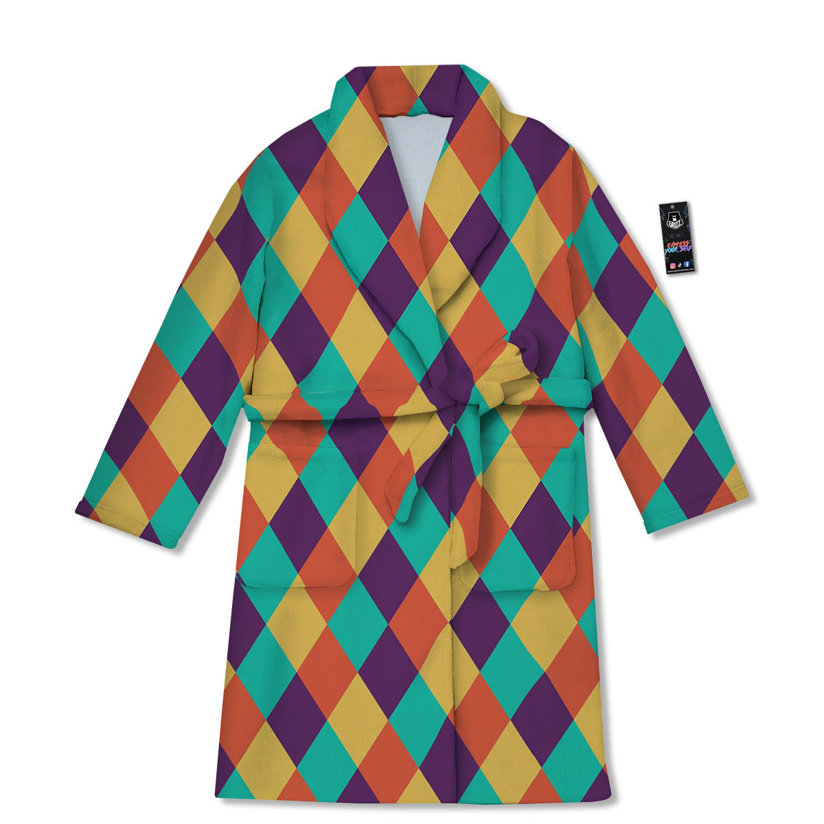 Harlequin Retro Print Pattern Bathrobe-grizzshop