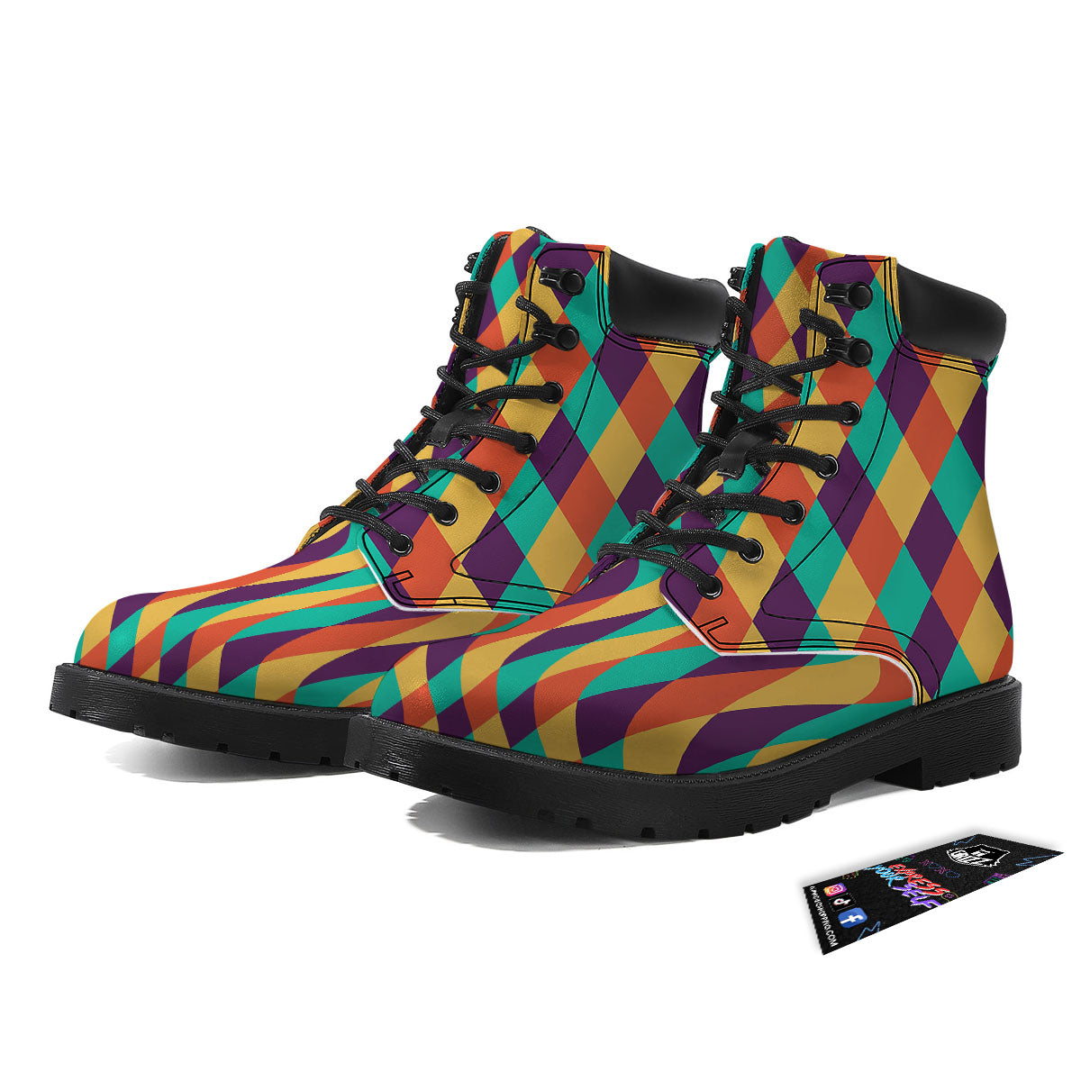 Harlequin Retro Print Pattern Boots-grizzshop