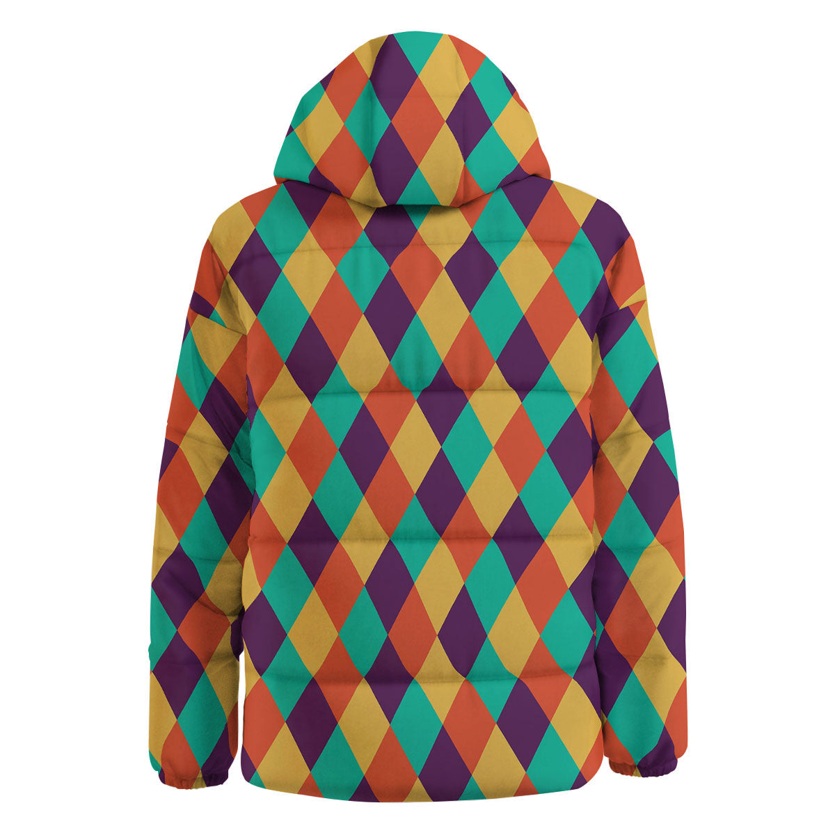 Harlequin Retro Print Pattern Down Jacket-grizzshop