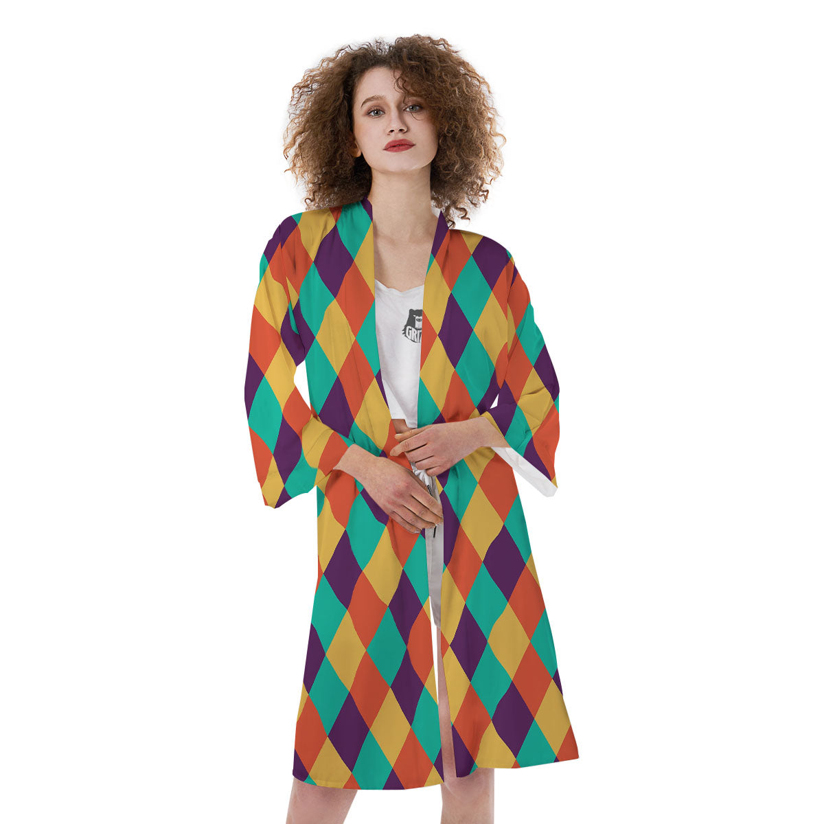 Harlequin Retro Print Pattern Kimono-grizzshop