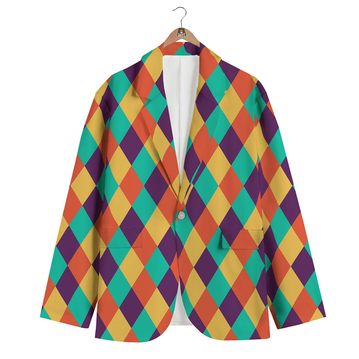 Harlequin Retro Print Pattern Men's Blazer-grizzshop