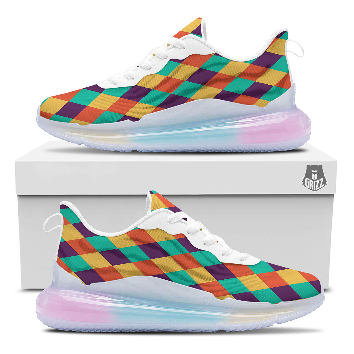 Harlequin Retro Print Pattern Running Sneakers-grizzshop