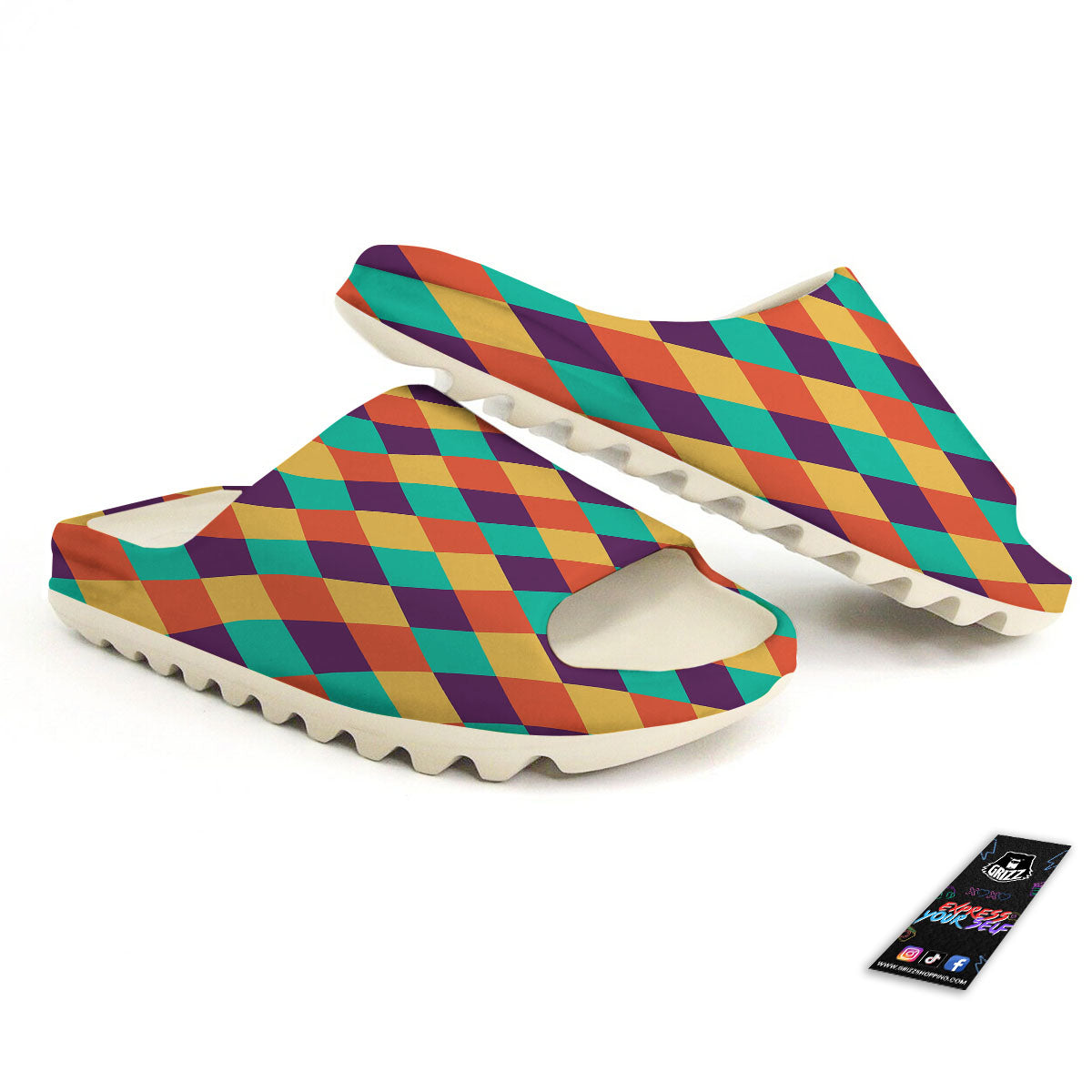 Harlequin Retro Print Pattern Sandals-grizzshop