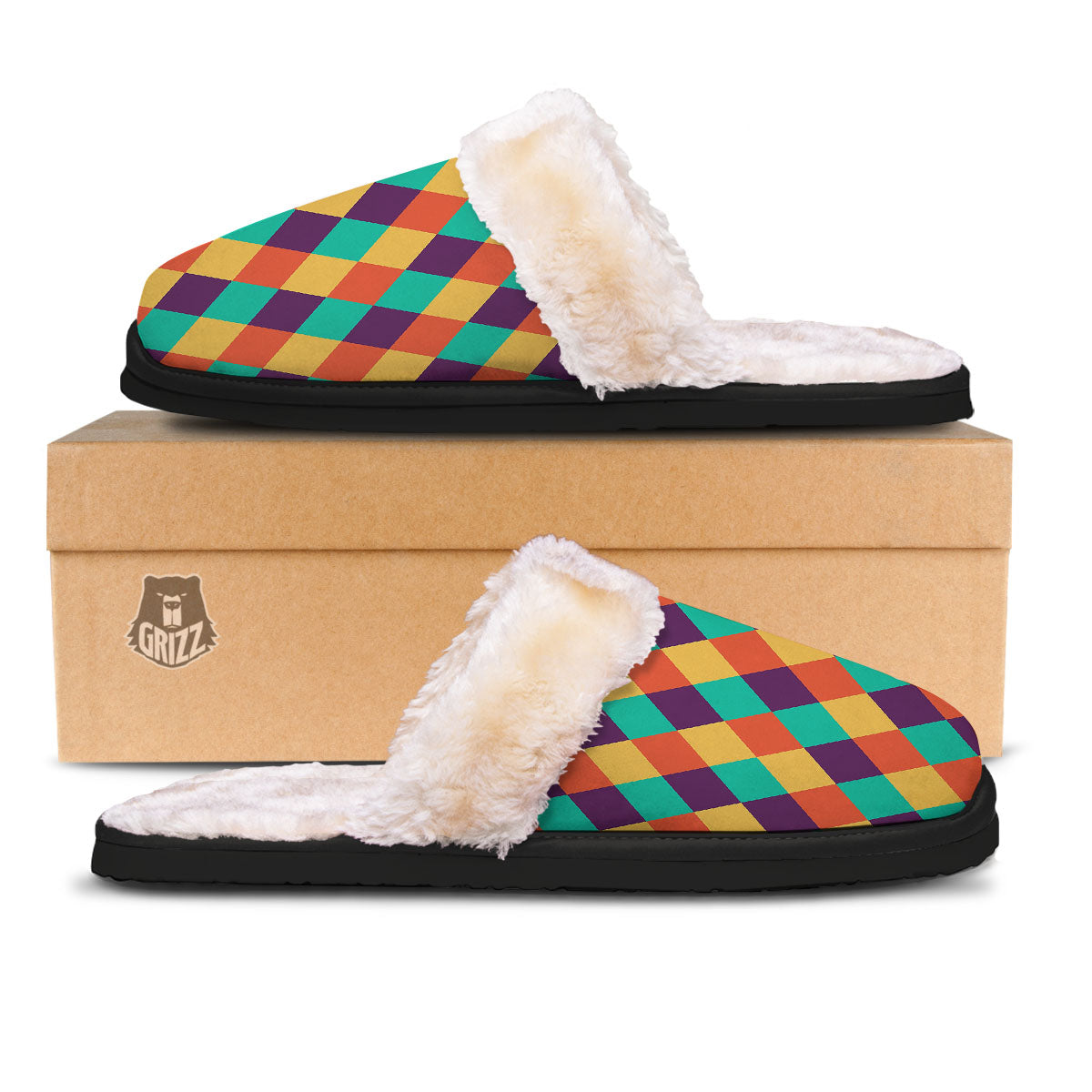 Harlequin Retro Print Pattern Slippers-grizzshop