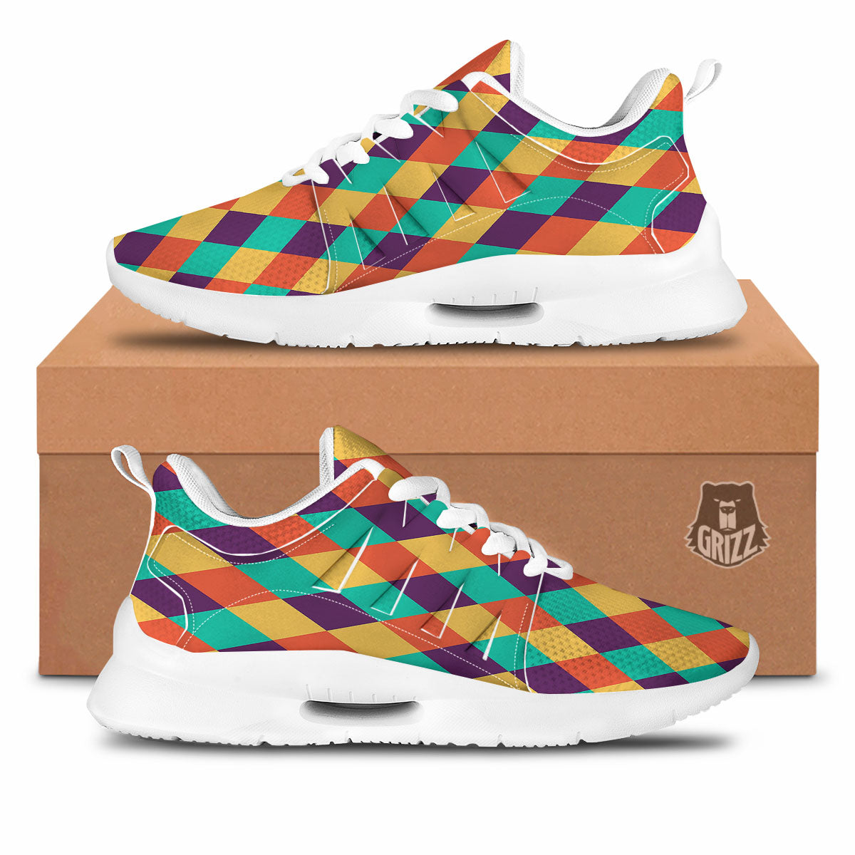 Harlequin Retro Print Pattern Tennis Shoes-grizzshop