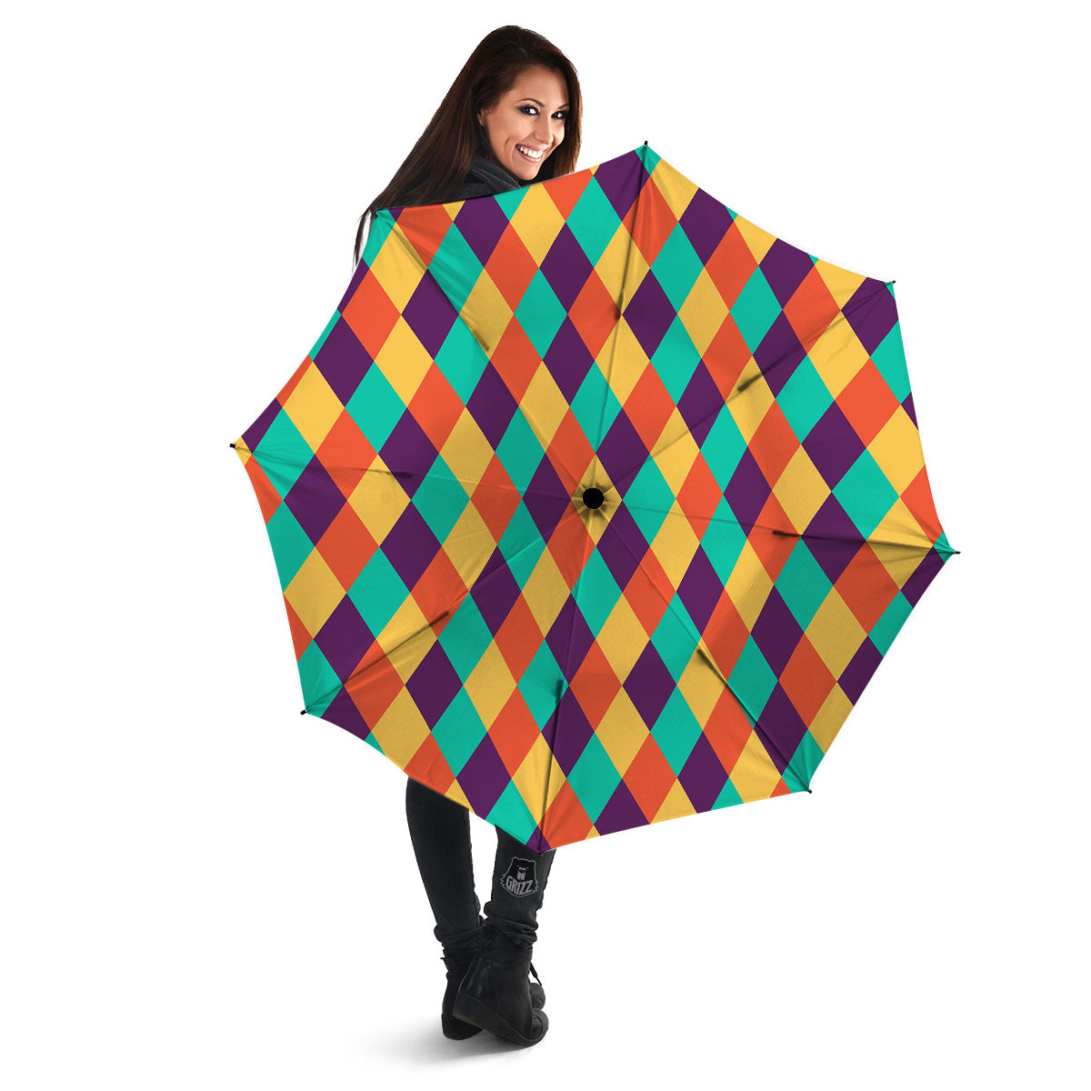 Harlequin Retro Print Pattern Umbrella-grizzshop