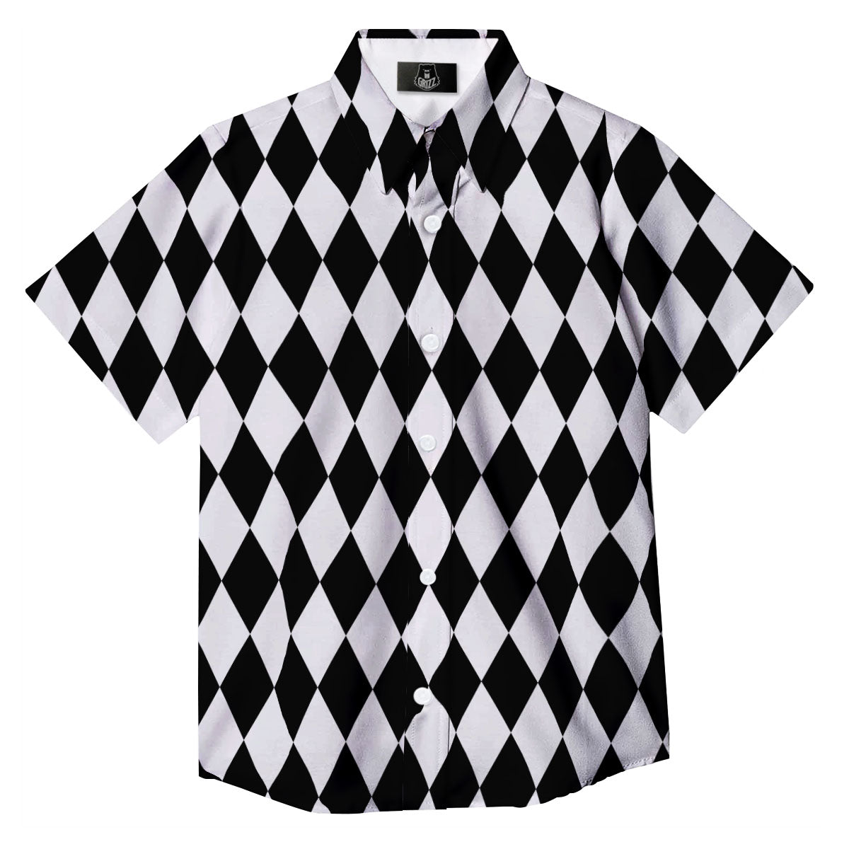 Harlequin White And Black Print Pattern Button Up Shirt-grizzshop