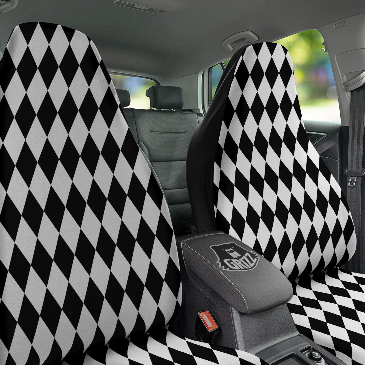 Harlequin White And Black Print Pattern Car Seat Covers-grizzshop