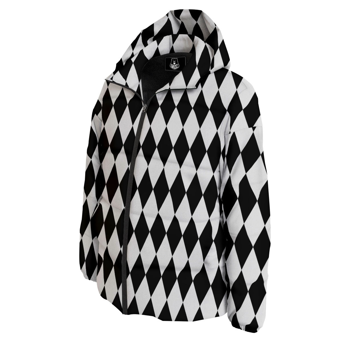 Harlequin White And Black Print Pattern Down Jacket-grizzshop