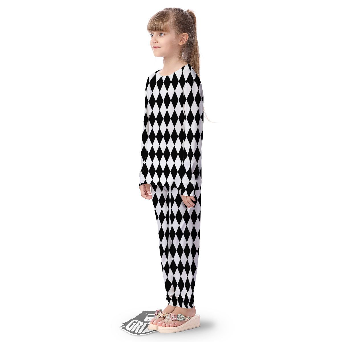 Harlequin White And Black Print Pattern Kid's Pajamas-grizzshop