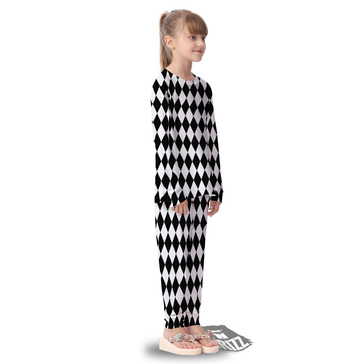 Harlequin White And Black Print Pattern Kid's Pajamas-grizzshop