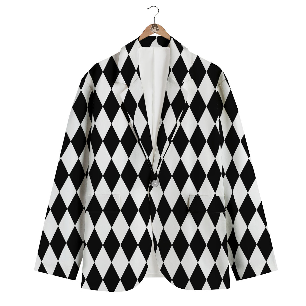 Harlequin White And Black Print Pattern Men's Blazer-grizzshop