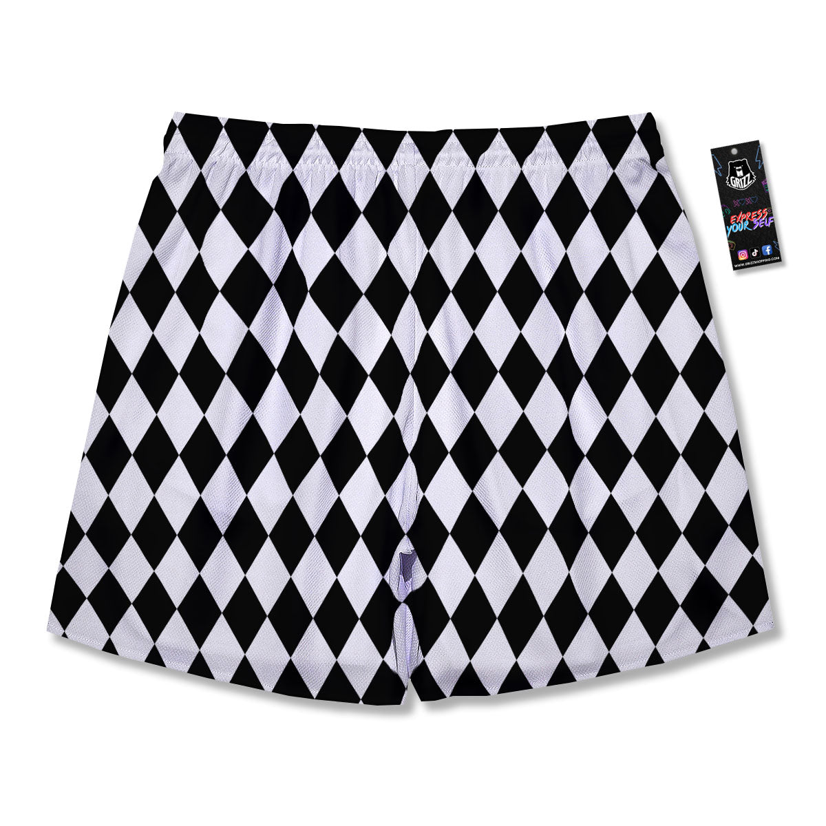 Harlequin White And Black Print Pattern Men's Running Shorts-grizzshop