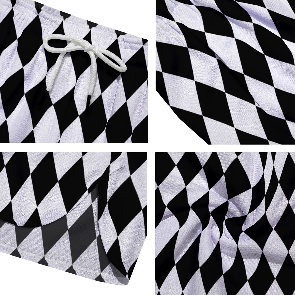 Harlequin White And Black Print Pattern Men's Running Shorts-grizzshop
