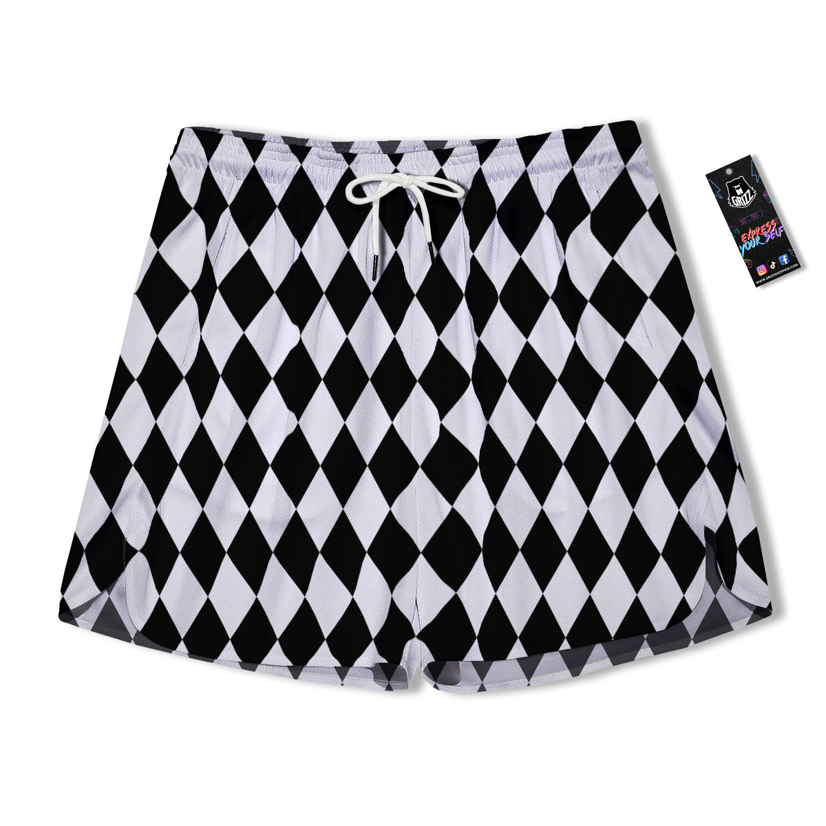Harlequin White And Black Print Pattern Men's Running Shorts-grizzshop