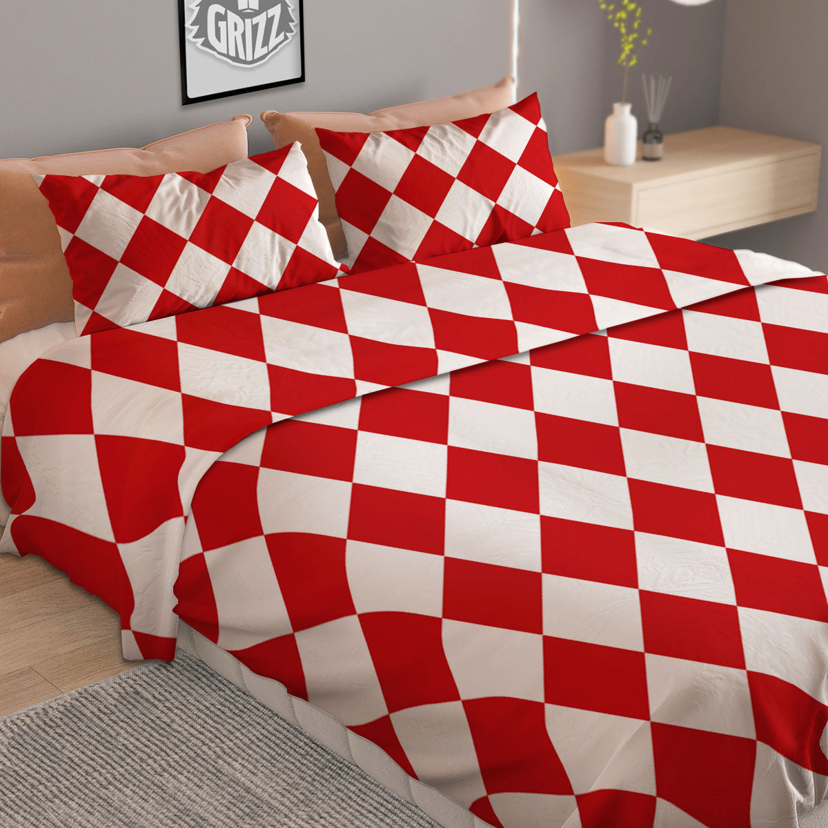 Harlequin Gold And White Print Pattern Duvet Cover Bedding Set