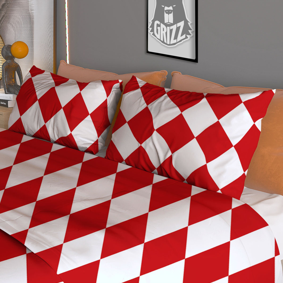 Harlequin Gold And White Print Pattern Duvet Cover Bedding Set