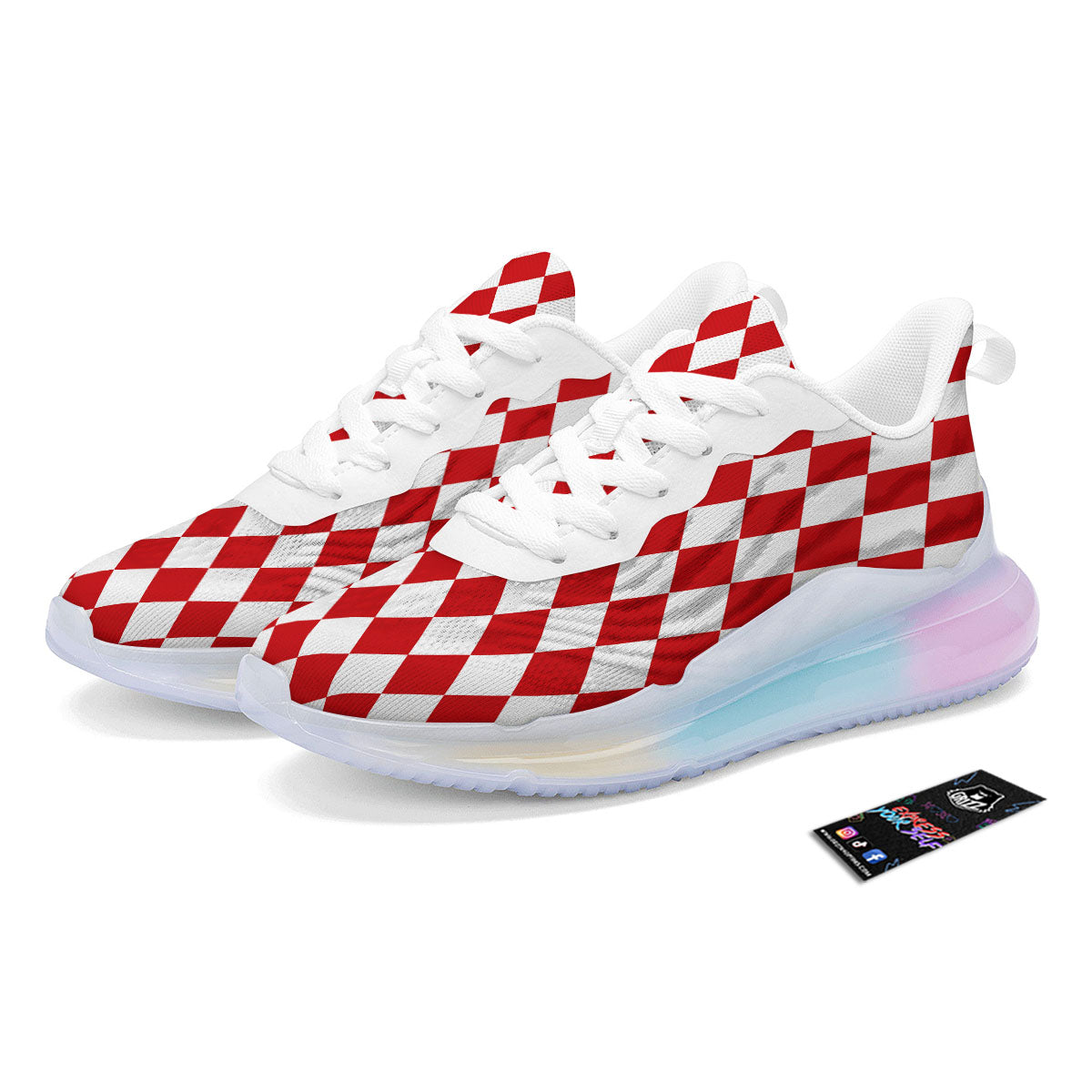 Harlequin White And Red Print Pattern Running Sneakers-grizzshop