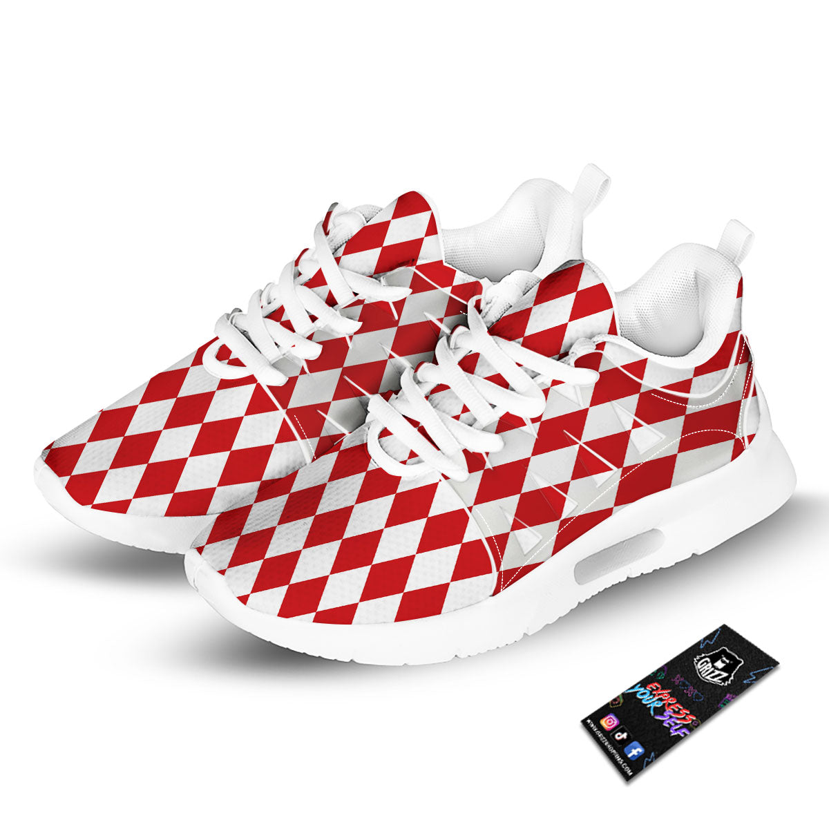 Harlequin White And Red Print Pattern Tennis Shoes-grizzshop
