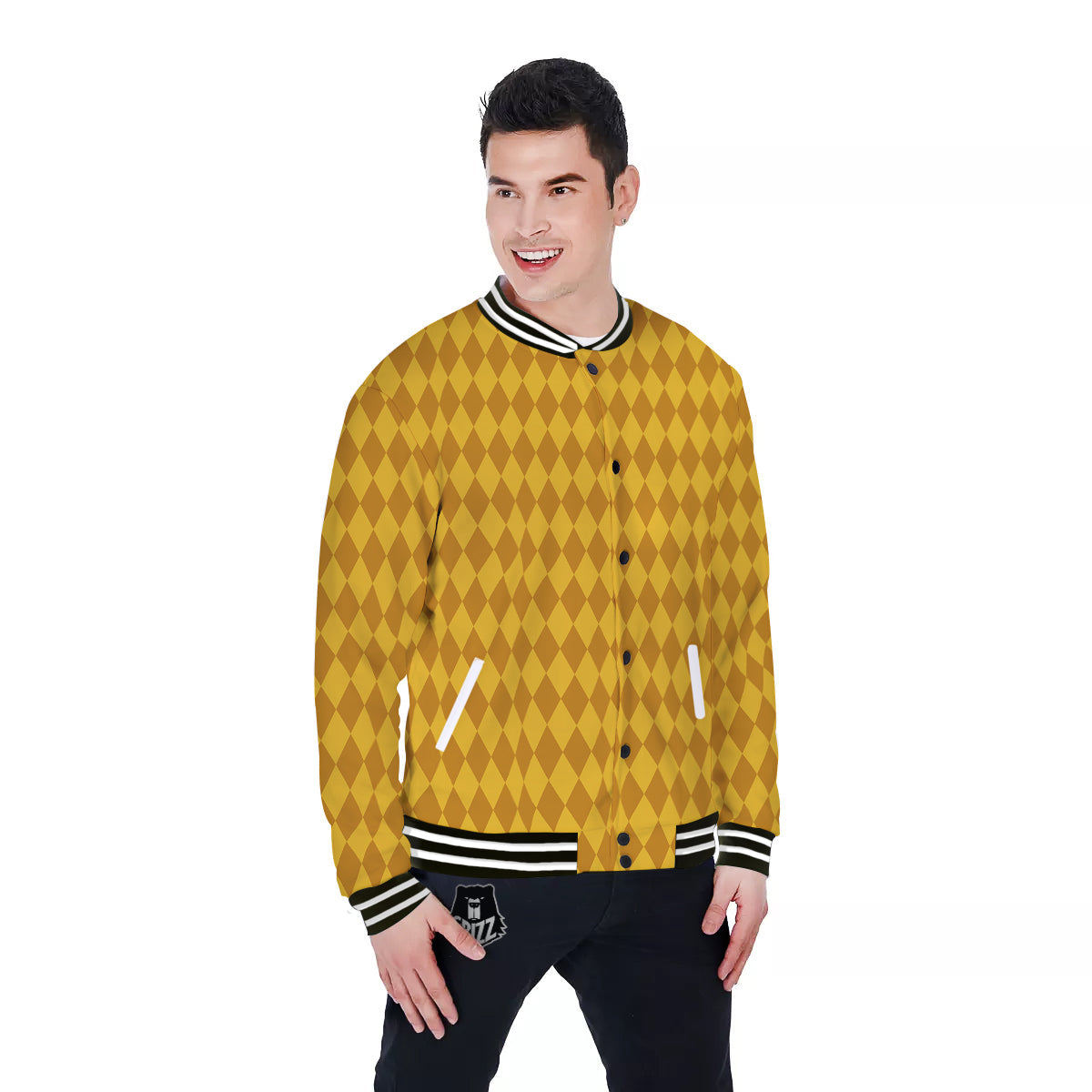 Harlequin Yellow Print Pattern Baseball Jacket-grizzshop