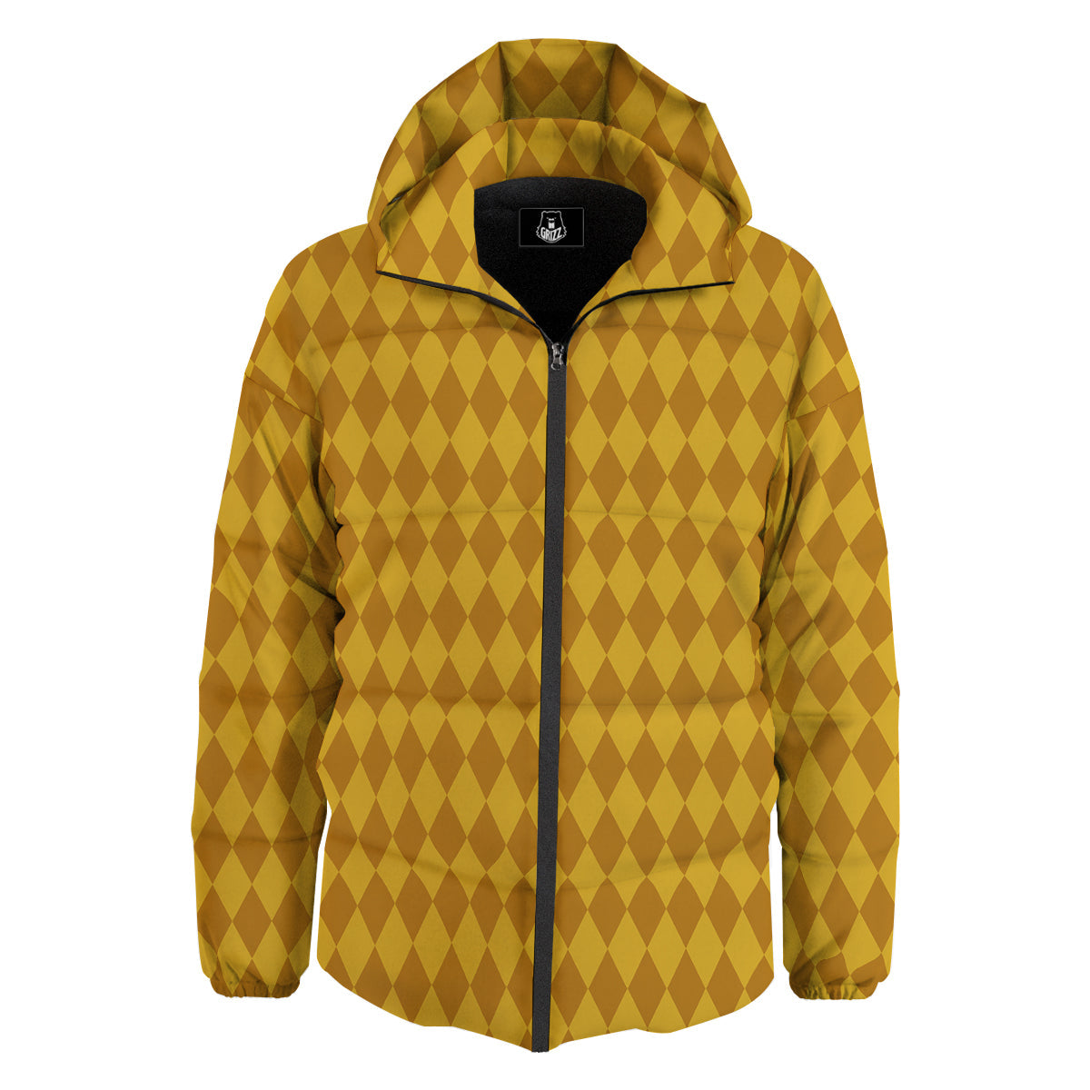 Harlequin Yellow Print Pattern Down Jacket-grizzshop