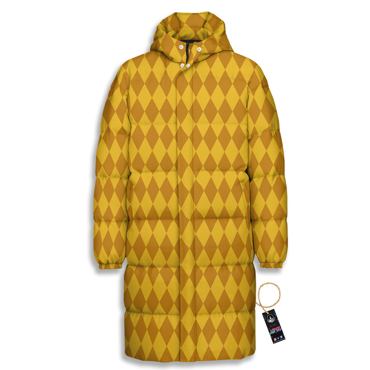 Harlequin Yellow Print Pattern Long Down Jacket-grizzshop