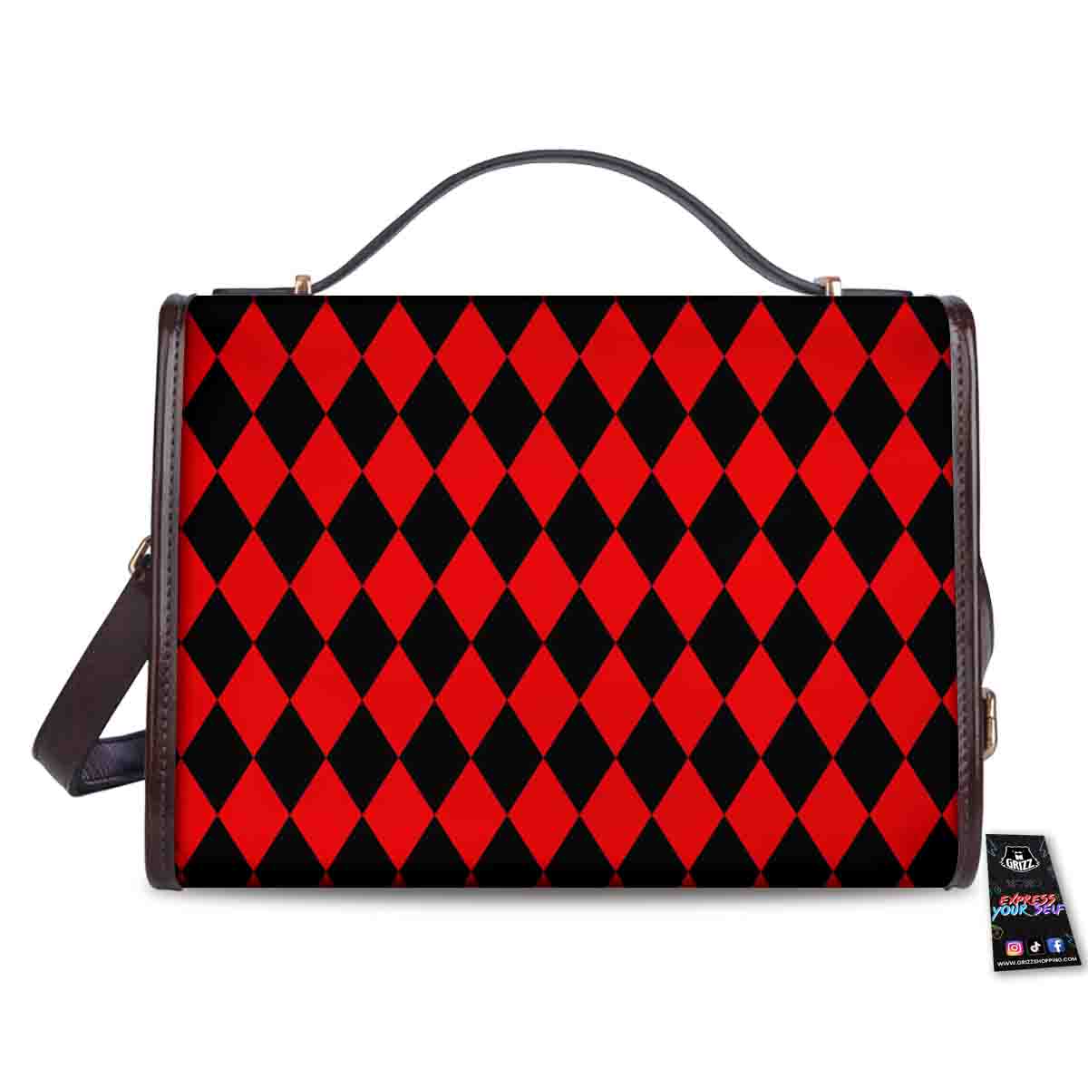 Harlequin Black And Red Print Pattern Women's Satchel Bag