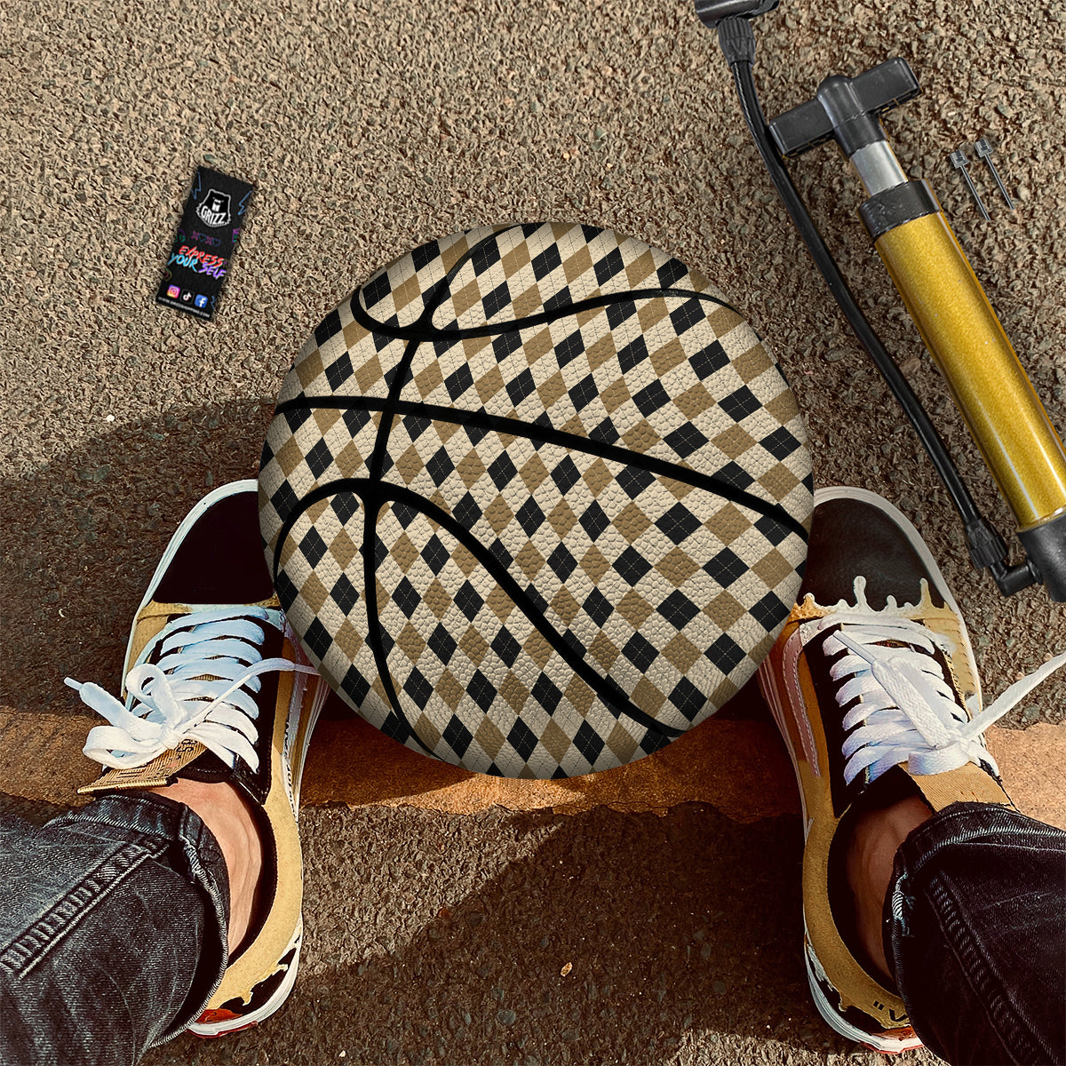 Harlequin Gold And Black Print Pattern Basketball