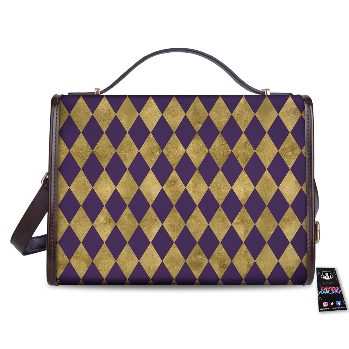 Harlequin Gold And Purple Print Pattern Women's Satchel Bag