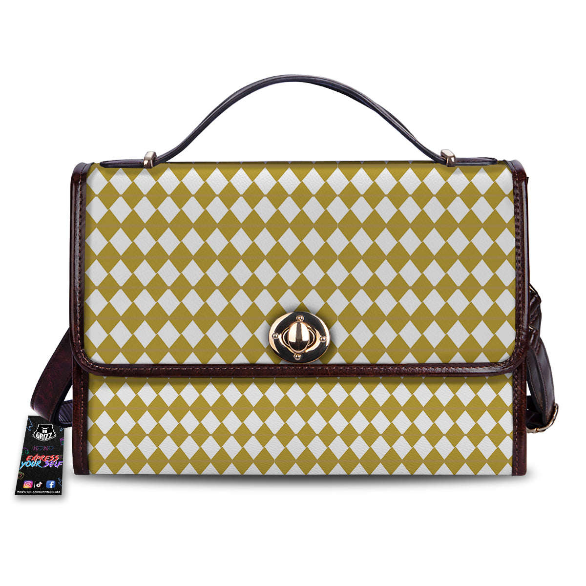Harlequin Gold And White Print Pattern Women's Satchel Bag