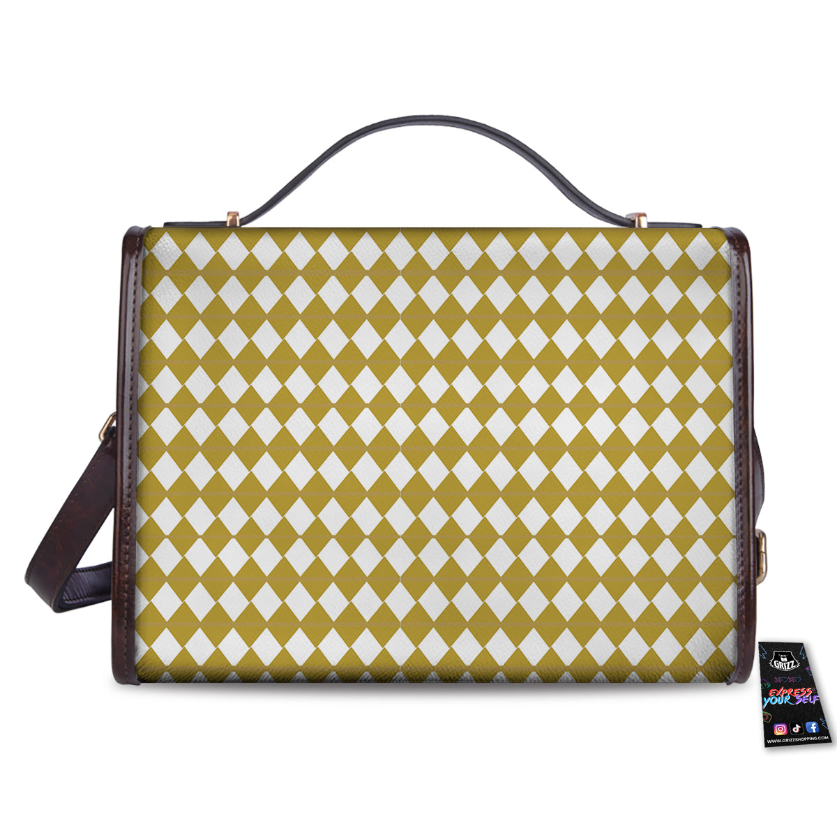 Harlequin Gold And White Print Pattern Women's Satchel Bag
