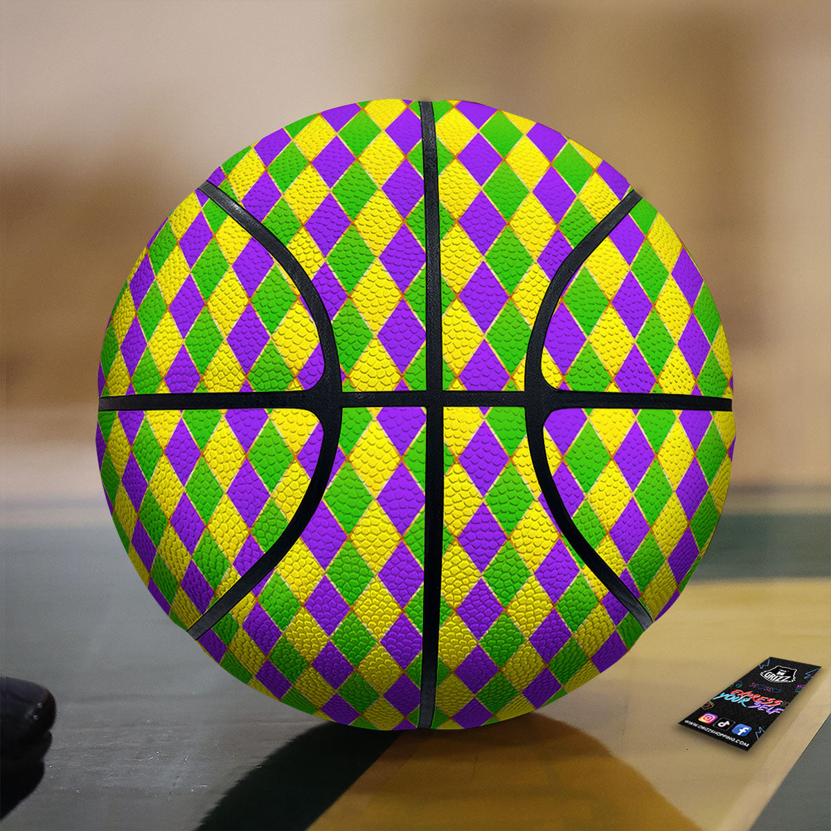 Harlequin Mardi Gras Print Pattern Basketball