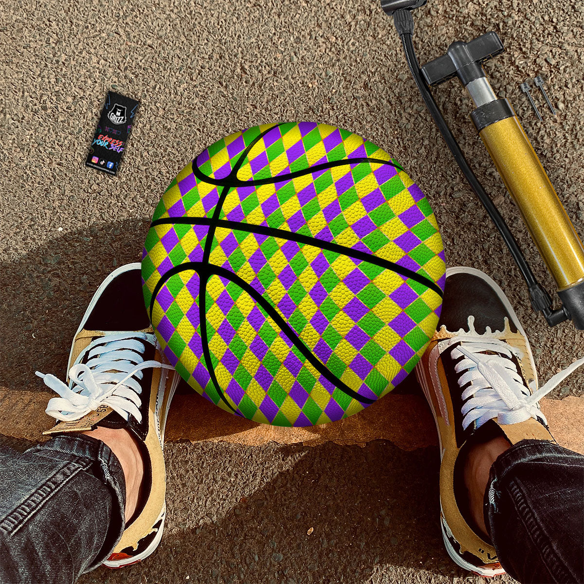 Harlequin Mardi Gras Print Pattern Basketball