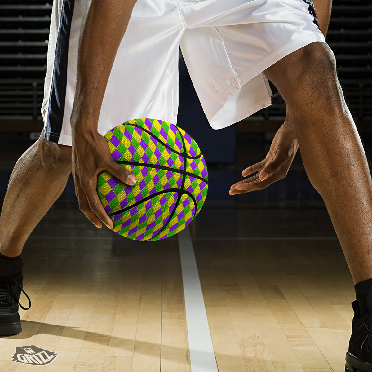 Harlequin Mardi Gras Print Pattern Basketball